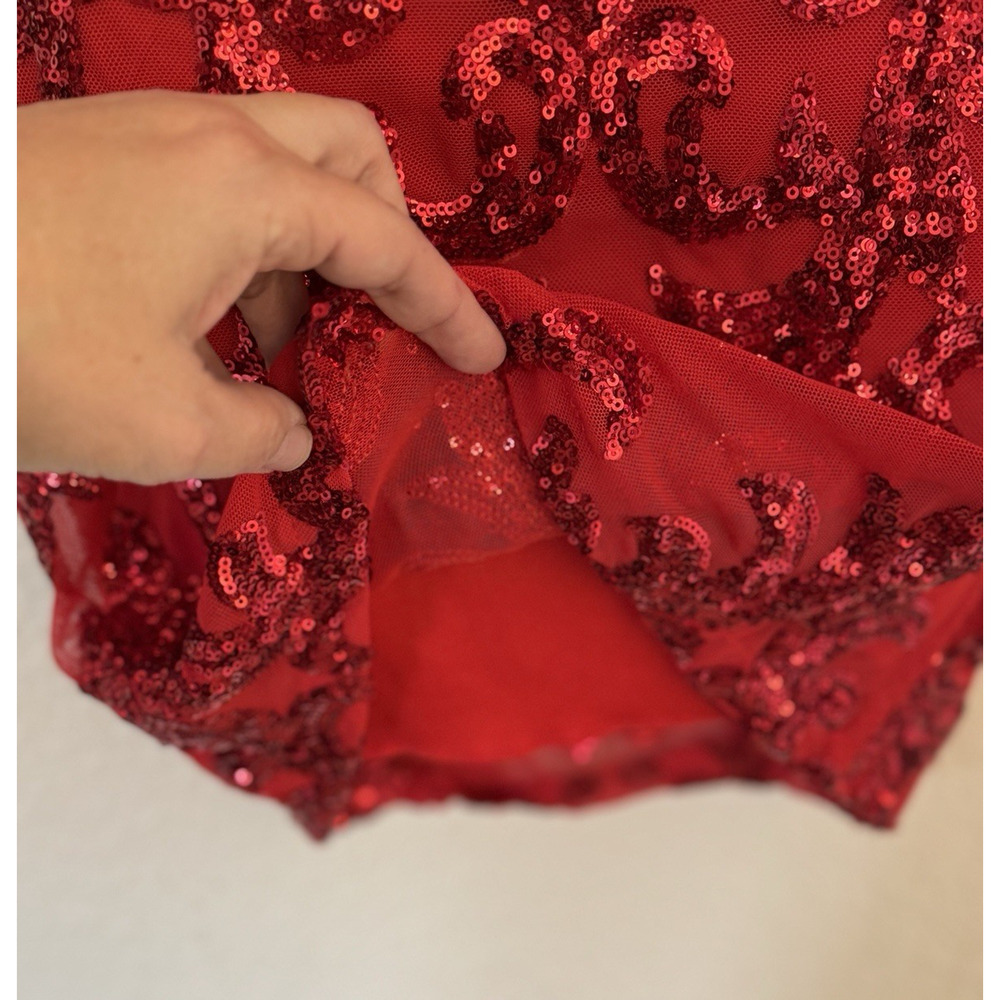 Windsor Red Mini Sparkle Dress Glam Sequin Cocktail Party Love Romantic, M - Picture 6 of 9